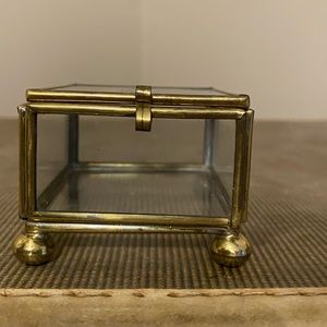 Vintage etched glass and brass trinket box
